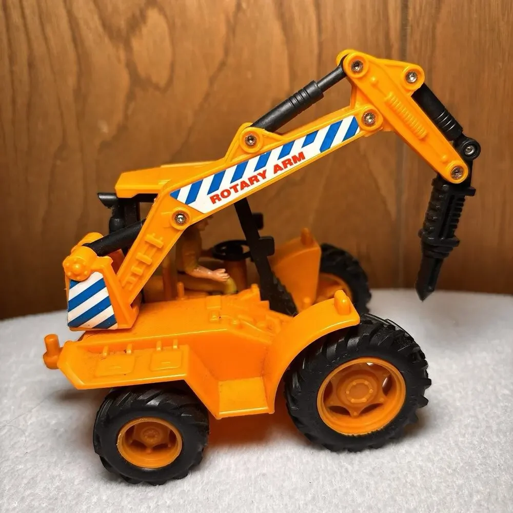 Vintage Rotary Action Tractor Toy Orange Excavator w/ Driver